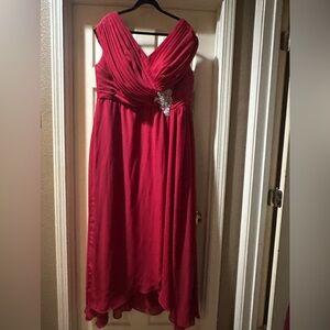 Elegant Red High Low Dress with Embellishment